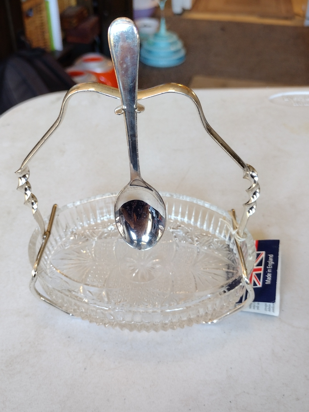 Silver-Plated Crystal Condiment Server with Spoon - Silver